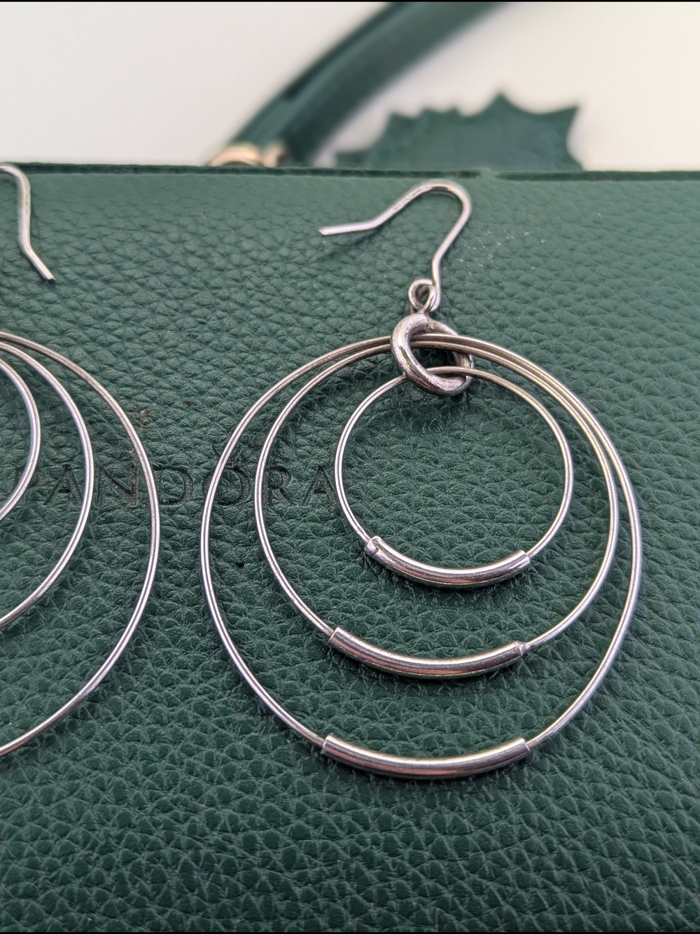 ✨ Vintage 925 Sterling Silver Triple Concentric Hoop Dangle Earrings ✨ - Picture 3 of 5